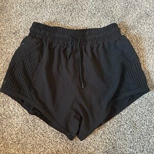 Womans black draw string running shorts Savvy